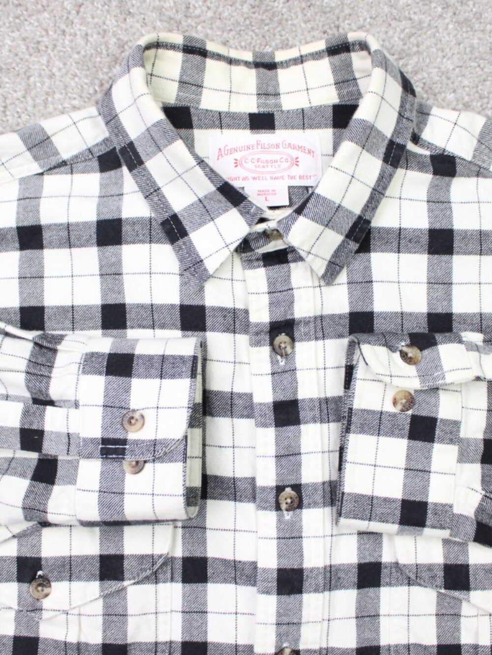 CC Filson Alaskan Guide Flannel Shirt Mens Large Black/White Cotton Long Sleeve